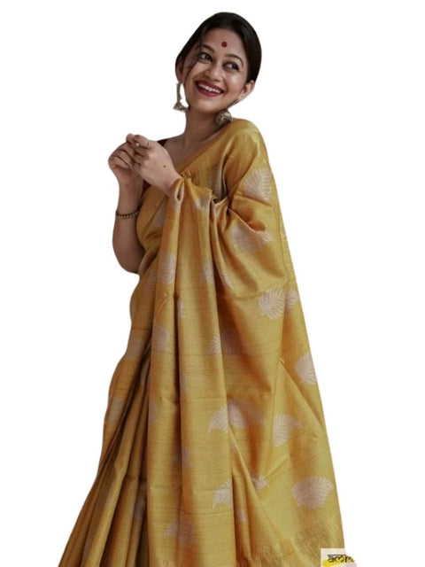 Women's Silk Printed Saree With Unstitched Blouse 5.5Mtr (Yellow)