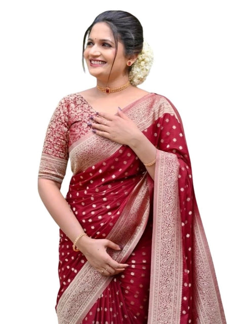 Women's Silk Printed Saree With Unstitched Blouse 5.5Mtr (Maroon)
