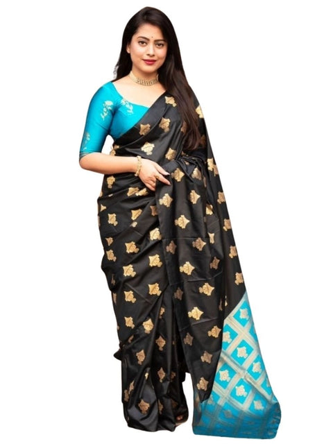 Women's Silk Printed Saree With Unstitched Blouse 5.5Mtr (Sky Blue)