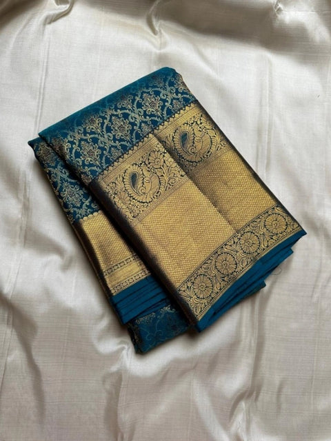 Women's Silk Printed Saree With Unstitched Blouse 5.5Mtr (Rama)