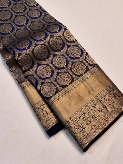 Women's Silk Printed Saree With Unstitched Blouse 5.5Mtr (Navy Blue)