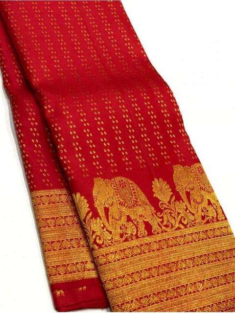Women's Silk Printed Saree With Unstitched Blouse 5.5Mtr (Red)