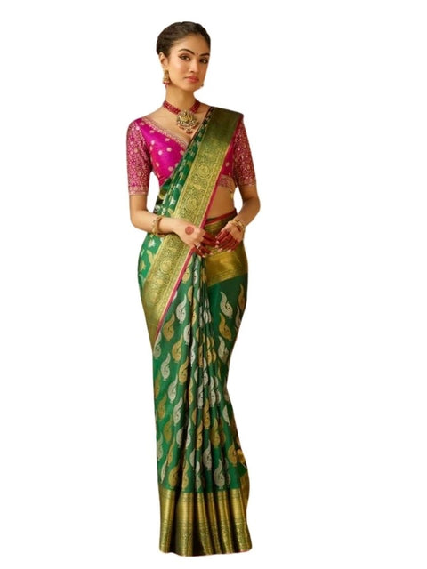 Women's Silk Printed Saree With Unstitched Blouse 5.5Mtr (Green)