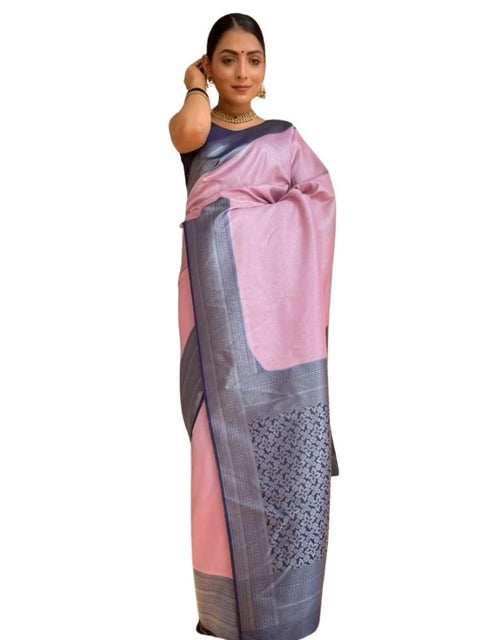 Women's Silk Printed Saree With Unstitched Blouse 5.5Mtr (Pink)