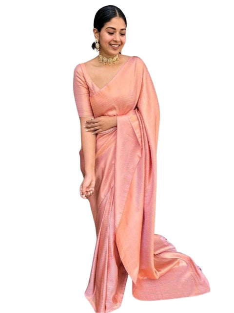 Women's Silk Printed Saree With Unstitched Blouse 5.5Mtr (Peach)