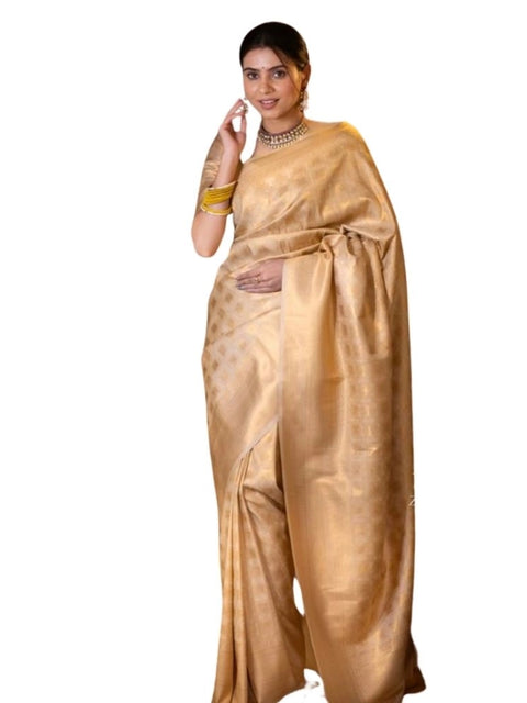 Women's Silk Printed Saree With Unstitched Blouse 5.5Mtr (Cream)
