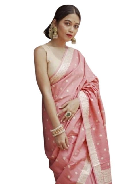 Women's Cotton  Printed Saree With Unstitched Blouse 5.5Mtr (Peach)