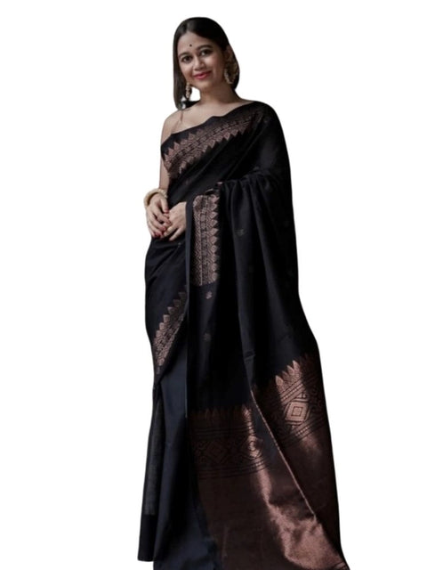 Women's Silk Printed Saree With Unstitched Blouse 5.5Mtr (Black)