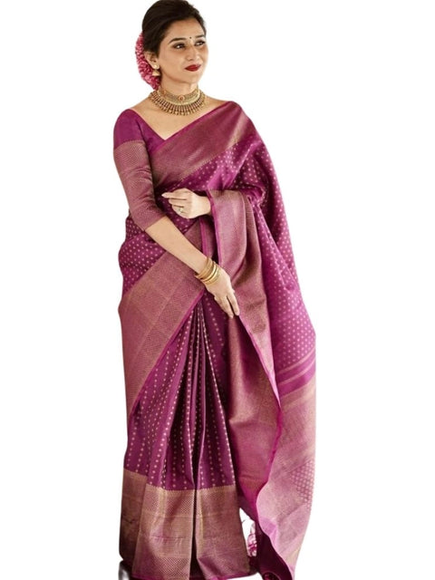 Women's Silk Printed Saree With Unstitched Blouse 5.5Mtr (Purple)