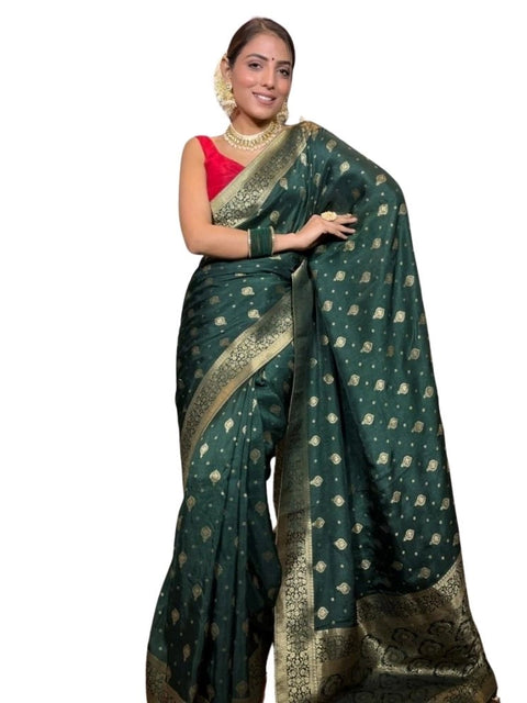 Women's Silk Printed Saree With Unstitched Blouse 5.5Mtr (Green)
