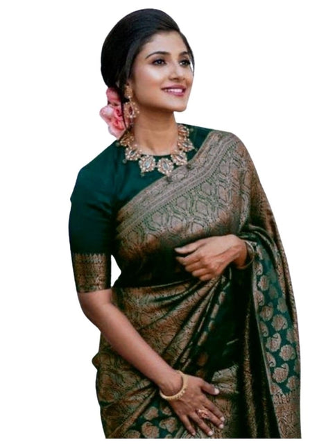 Women's Silk Printed Saree With Unstitched Blouse 5.5Mtr (Green)