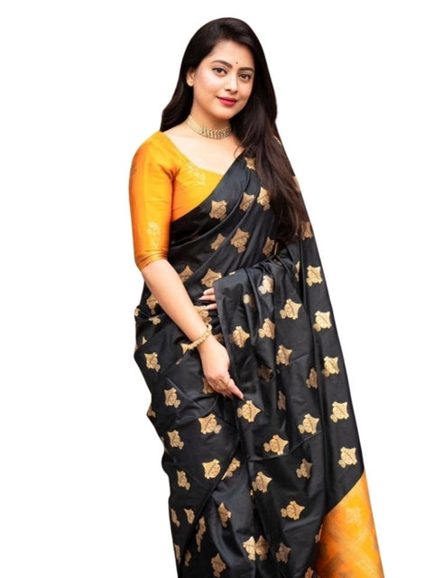 Women's Silk Printed Saree With Unstitched Blouse 5.5Mtr (Yellow)