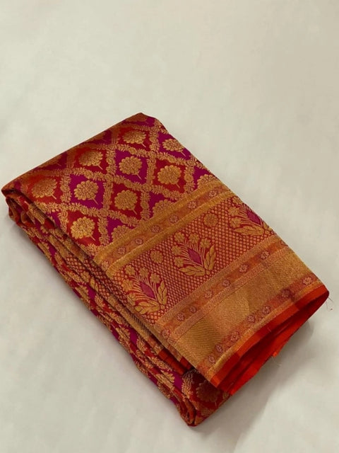 Women's Silk Printed Saree With Unstitched Blouse 5.5Mtr (Red)