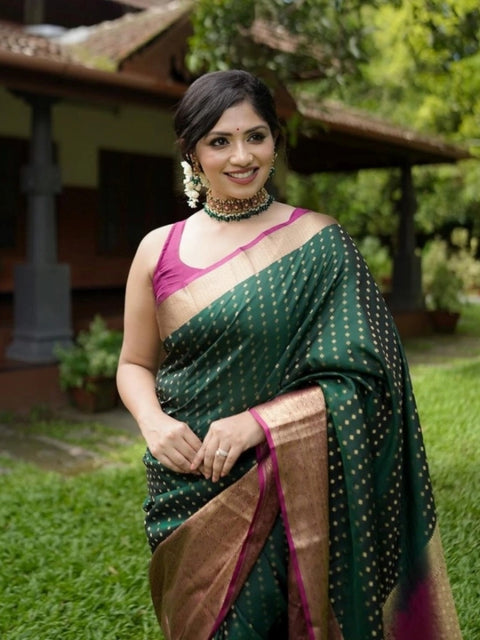 Women's Silk Printed Saree With Unstitched Blouse 5.5Mtr (Green)