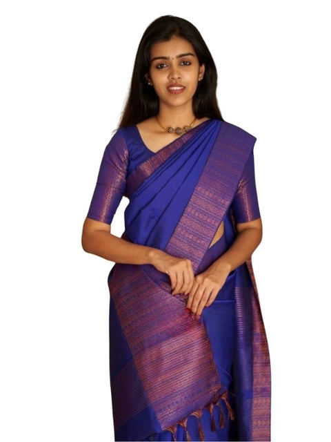 Women's Silk Printed Saree With Unstitched Blouse 5.5Mtr (Blue)