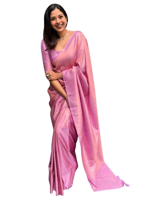 Women's Silk Printed Saree With Unstitched Blouse 5.5Mtr (Pink)