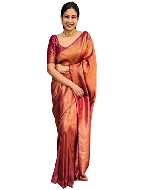 Women's Silk Printed Saree With Unstitched Blouse 5.5Mtr (Maroon)