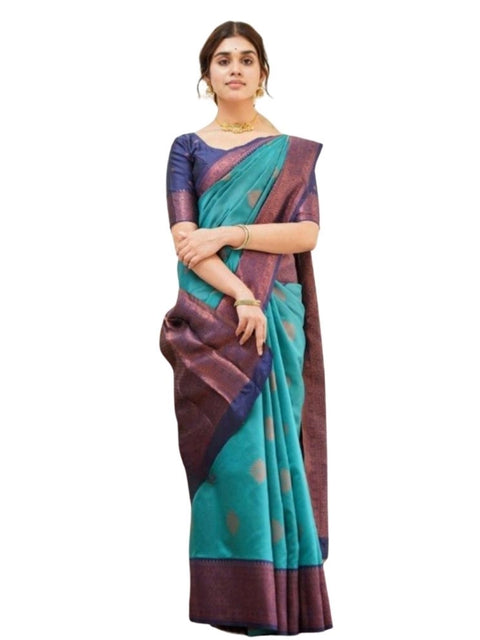 Women's Silk Printed Saree With Unstitched Blouse 5.5Mtr (Rama)