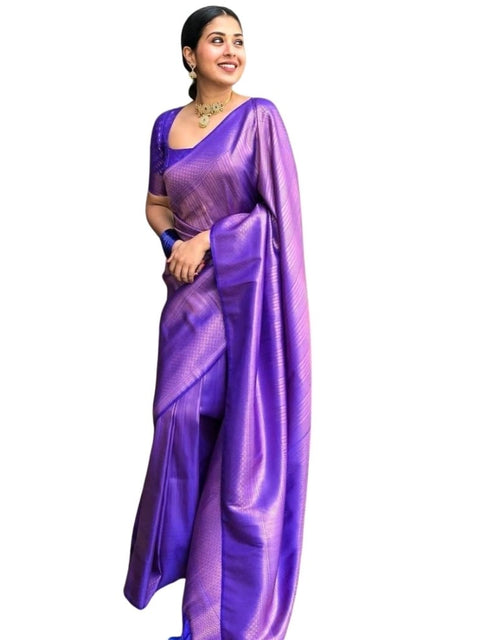 Women's Silk Printed Saree With Unstitched Blouse 5.5Mtr (Blue)