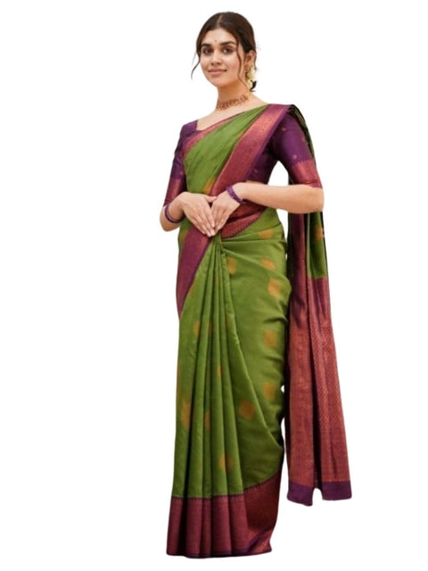 Women's Silk Printed Saree With Unstitched Blouse 5.5Mtr (Green)