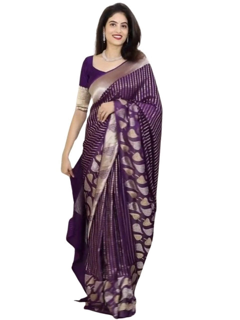 Women's Silk Printed Saree With Unstitched Blouse 5.5Mtr (Purple)