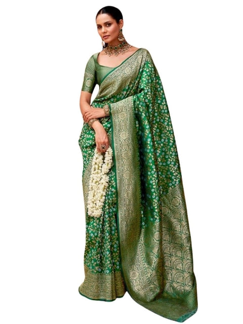 Women's Silk Printed Saree With Unstitched Blouse 5.5Mtr (Green)
