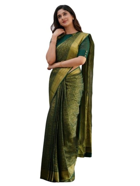 Women's Silk Printed Saree With Unstitched Blouse 5.5Mtr (Green)