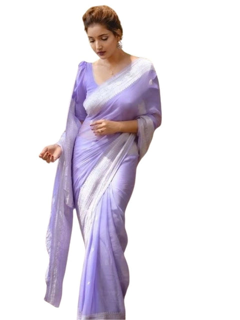 Women's Cotton  Printed Saree With Unstitched Blouse 5.5Mtr (Lavender)