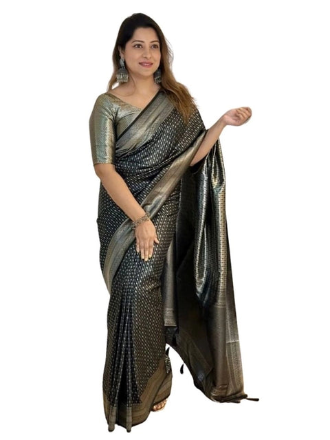 Women's Silk Printed Saree With Unstitched Blouse 5.5Mtr (Black)