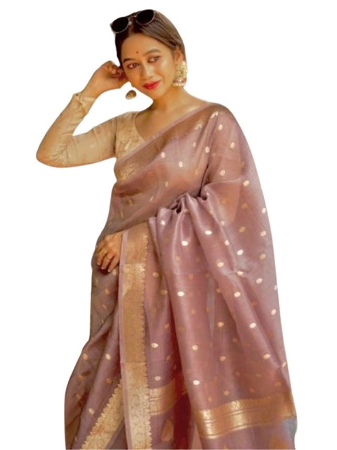Women's Cotton  Printed Saree With Unstitched Blouse 5.5Mtr (Rose Gold)