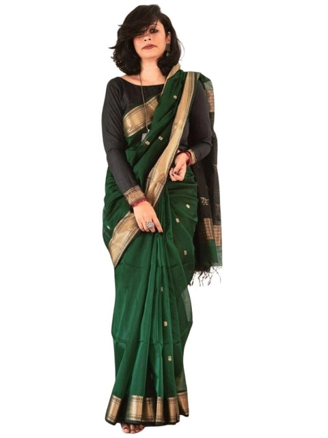 Women's Silk Printed Saree With Unstitched Blouse 5.5Mtr (Dark Green)