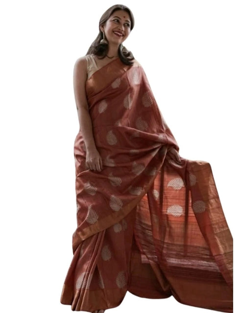 Women's Silk Printed Saree With Unstitched Blouse 5.5Mtr (Maroon)