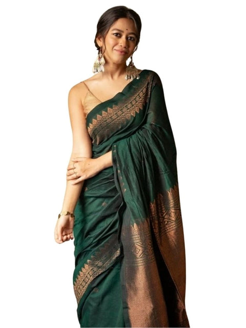 Women's Silk Printed Saree With Unstitched Blouse 5.5Mtr (Green)