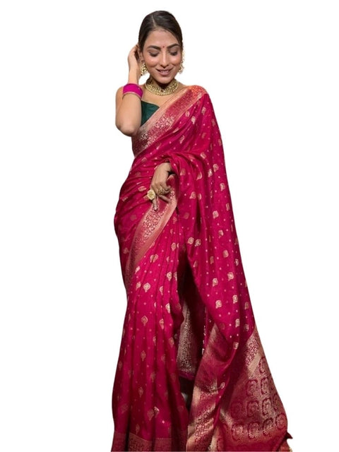 Women's Silk Printed Saree With Unstitched Blouse 5.5Mtr (Rani Pink)