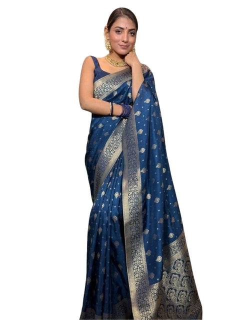 Women's Silk Printed Saree With Unstitched Blouse 5.5Mtr (Rama)