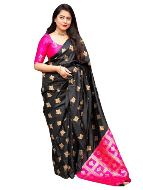 Women's Silk Printed Saree With Unstitched Blouse 5.5Mtr (Pink)