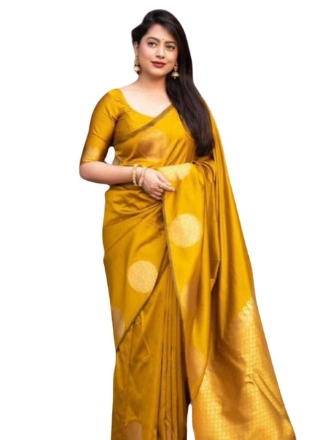 Women's Silk Printed Saree With Unstitched Blouse 5.5Mtr (Yellow)