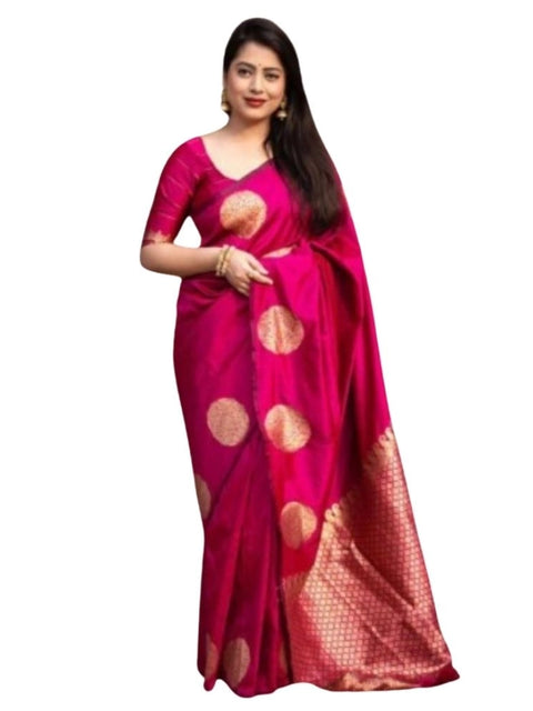 Women's Silk Printed Saree With Unstitched Blouse 5.5Mtr (Pink)