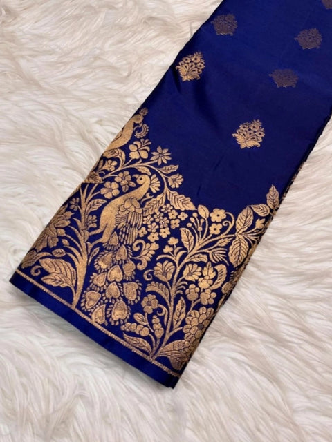Women's Silk Printed Saree With Unstitched Blouse 5.5Mtr (Royal Blue)