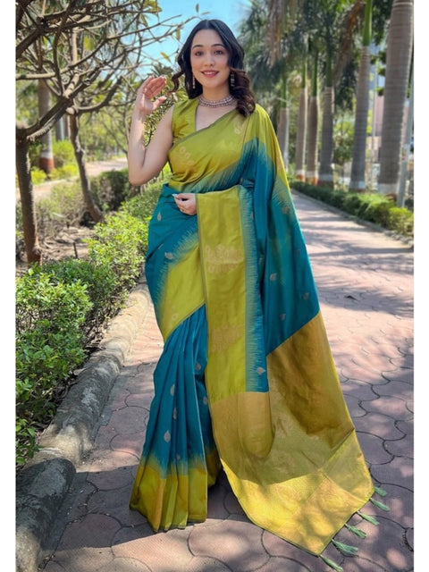 Women's Silk Printed Saree With Unstitched Blouse 5.5Mtr (Rama)