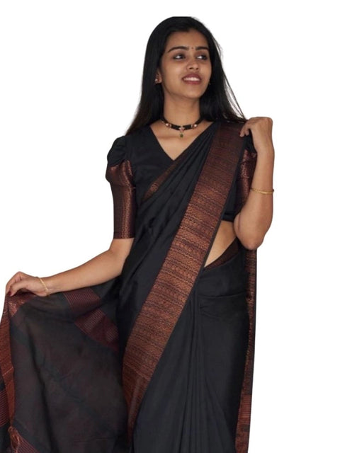 Women's Silk Printed Saree With Unstitched Blouse 5.5Mtr (Black)