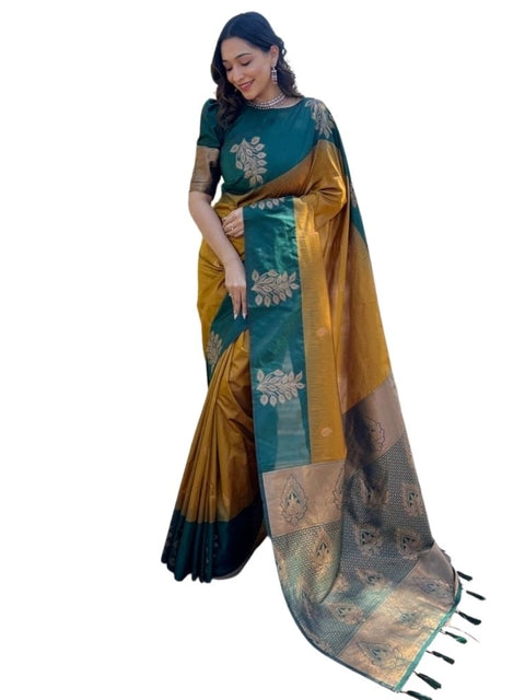 Women's Silk Printed Saree With Unstitched Blouse 5.5Mtr (Yellow)
