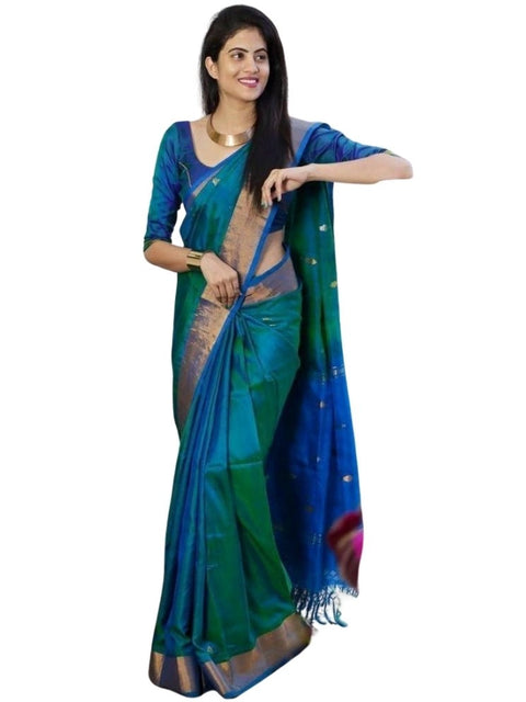 Women's Silk Printed Saree With Unstitched Blouse 5.5Mtr (Blue)