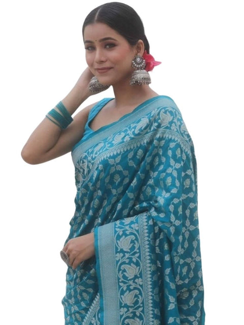 Women's Silk Printed Saree With Unstitched Blouse 5.5Mtr (Sky Blue)