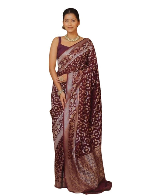Women's Silk Printed Saree With Unstitched Blouse 5.5Mtr (Maroon)