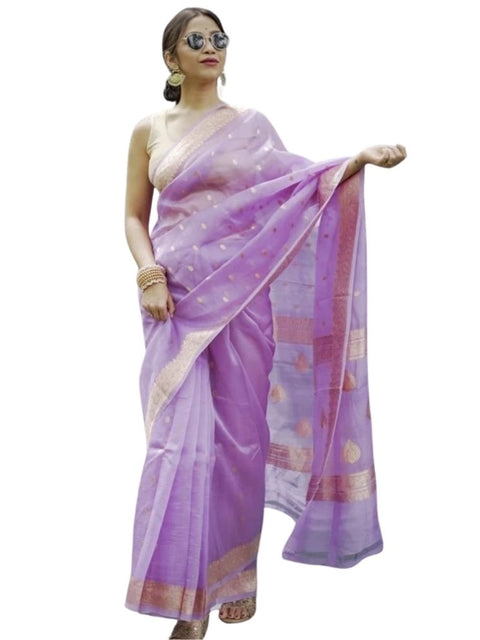 Women's Cotton  Printed Saree With Unstitched Blouse 5.5Mtr (Lavender)