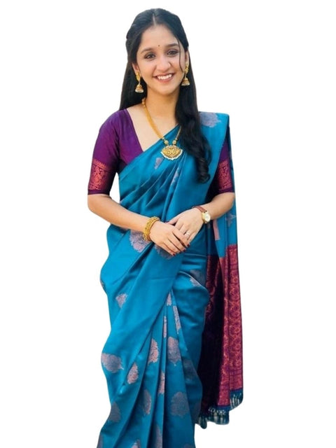 Women's Silk Printed Saree With Unstitched Blouse 5.5Mtr (Rama)