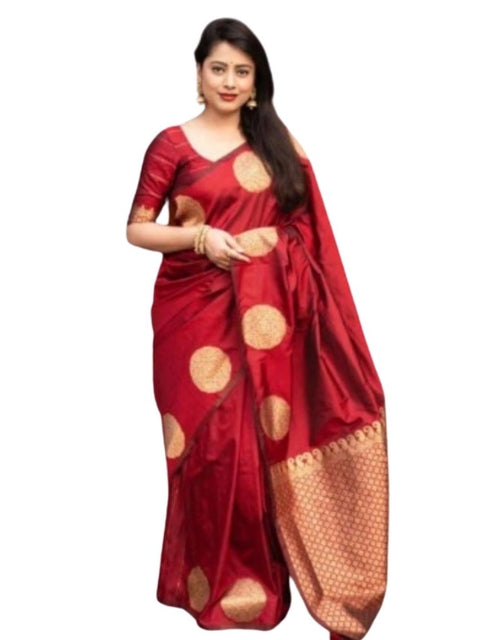 Women's Silk Printed Saree With Unstitched Blouse 5.5Mtr (Red)