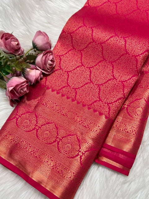 Women's Silk Printed Saree With Unstitched Blouse 5.5Mtr (Rani Pink)