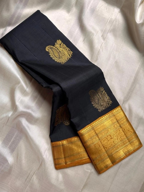Women's Silk Printed Saree With Unstitched Blouse 5.5Mtr (Black)